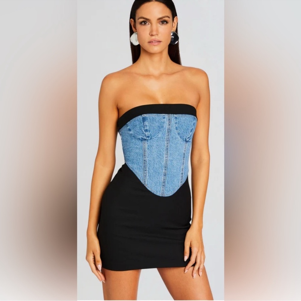 SER.O.YA Denim and Black Mini Dress